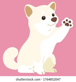 Flat colored white Shiba Inu waving hand sitting