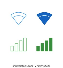 Flat Colored WiFi and Signal Icon Set in Outline and Solid Style for Wireless Connectivity and Network Status
