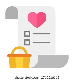 Icono de corazón de lista de deseos de color plano que representa los productos guardados y las preferencias del usuario.