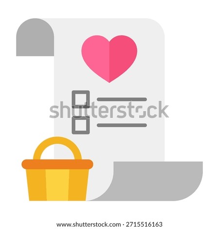 Flat colored wishlist heart icon representing saved products and user preferences.