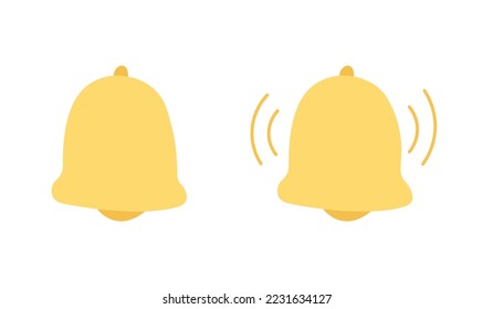 Flat colored yellow notification icon. Notification bell for website or phone apps.