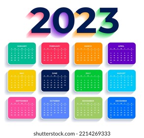 flat colorful 2023 calendar layout for event planner vector 