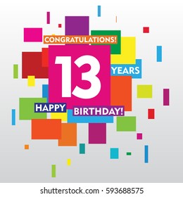 flat colorful abstract square 13 years anniversary. vector design for kids, family, shop, business, and various event