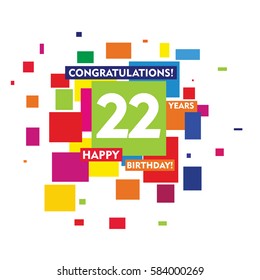 flat colorful abstract square 22 years birthday. vector design fro kids, family, shop, business, and various event