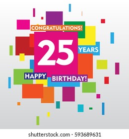 flat colorful abstract square 25 years anniversary. vector design for kids, family, shop, business, and various event