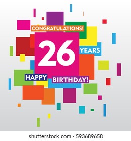 flat colorful abstract square 26 years anniversary. vector design for kids, family, shop, business, and various event