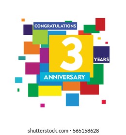 flat colorful abstract square 3 years anniversary. vector design fro kids, family, shop, business, and various event
