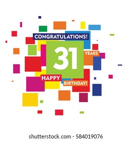 flat colorful abstract square 31 years birthday. vector design fro kids, family, shop, business, and various event
