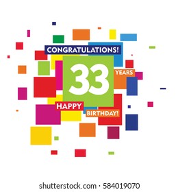 flat colorful abstract square 33 years birthday. vector design fro kids, family, shop, business, and various event