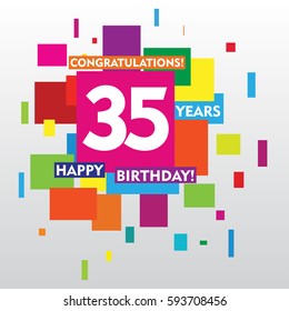 flat colorful abstract square 35 years anniversary. vector design for kids, family, shop, business, and various event
