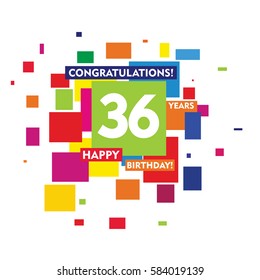 flat colorful abstract square 36 years birthday. vector design fro kids, family, shop, business, and various event