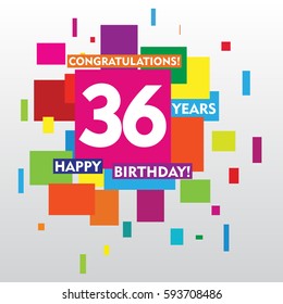 flat colorful abstract square 36 years anniversary. vector design for kids, family, shop, business, and various event