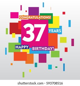 flat colorful abstract square 37 years anniversary. vector design for kids, family, shop, business, and various event