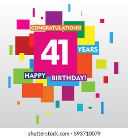 flat colorful abstract square 41 years anniversary. vector design for kids, family, shop, business, and various event