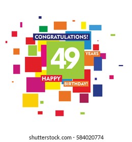 flat colorful abstract square 49 years birthday. vector design fro kids, family, shop, business, and various event