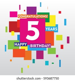 flat colorful abstract square 5 years anniversary. vector design for kids, family, shop, business, and various event