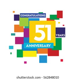 flat colorful abstract square 51 years anniversary. vector design fro kids, family, shop, business, and various event