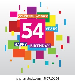 flat colorful abstract square 54 years anniversary. vector design for kids, family, shop, business, and various event