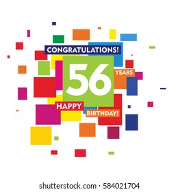 flat colorful abstract square 56 years birthday. vector design fro kids, family, shop, business, and various event