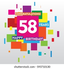 flat colorful abstract square 58 years anniversary. vector design for kids, family, shop, business, and various event