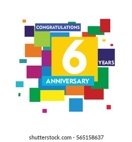 flat colorful abstract square 6 years anniversary. vector design fro kids, family, shop, business, and various event