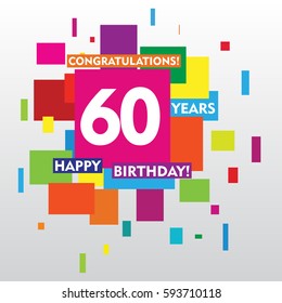 flat colorful abstract square 60 years anniversary. vector design for kids, family, shop, business, and various event