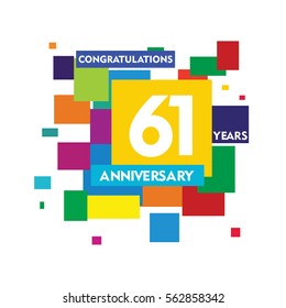 flat colorful abstract square 61 years anniversary. vector design fro kids, family, shop, business, and various event