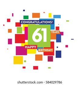 flat colorful abstract square 61 years birthday. vector design fro kids, family, shop, business, and various event