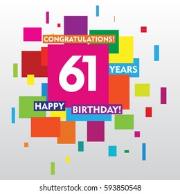 flat colorful abstract square 61 years anniversary. vector design for kids, family, shop, business, and various event