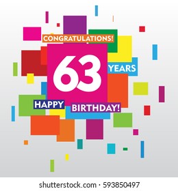 flat colorful abstract square 63 years anniversary. vector design for kids, family, shop, business, and various event