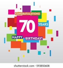 flat colorful abstract square 70 years anniversary. vector design for kids, family, shop, business, and various event