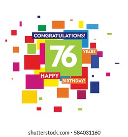 flat colorful abstract square 76 years birthday. vector design fro kids, family, shop, business, and various event