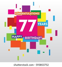 flat colorful abstract square 77 years anniversary. vector design for kids, family, shop, business, and various event