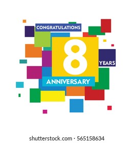 flat colorful abstract square 8 years anniversary. vector design fro kids, family, shop, business, and various event