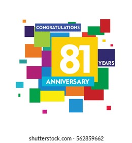 flat colorful abstract square 81 years anniversary. vector design fro kids, family, shop, business, and various event