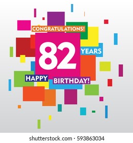 flat colorful abstract square 82 years anniversary. vector design for kids, family, shop, business, and various event