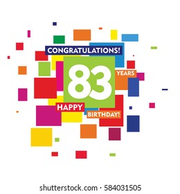 flat colorful abstract square 83 years birthday. vector design fro kids, family, shop, business, and various event