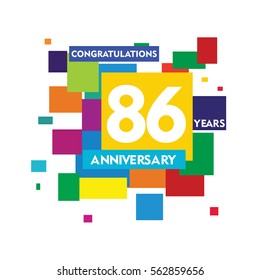 flat colorful abstract square 86 years anniversary. vector design fro kids, family, shop, business, and various event