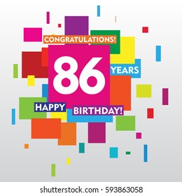 flat colorful abstract square 86 years anniversary. vector design for kids, family, shop, business, and various event