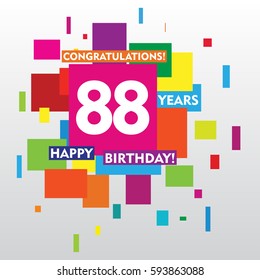 flat colorful abstract square 88 years anniversary. vector design for kids, family, shop, business, and various event