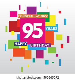 flat colorful abstract square 95 years anniversary. vector design for kids, family, shop, business, and various event