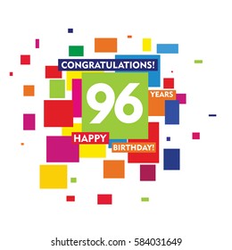 flat colorful abstract square 96 years birthday. vector design fro kids, family, shop, business, and various event
