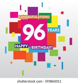 flat colorful abstract square 96 years anniversary. vector design for kids, family, shop, business, and various event