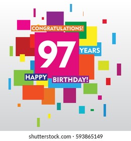 flat colorful abstract square 97 years anniversary. vector design for kids, family, shop, business, and various event