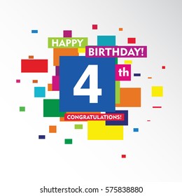 flat colorful abstract square happy Birthday and congratulations 4th vector design fro kids, family, shop, business, and various event