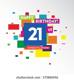 flat colorful abstract square happy Birthday and congratulations 21st vector design fro kids, family, shop, business, and various event