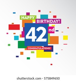 flat colorful abstract square happy Birthday and congratulations 42nd vector design fro kids, family, shop, business, and various event