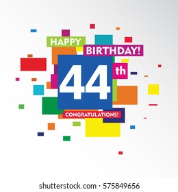 flat colorful abstract square happy Birthday and congratulations 44th vector design fro kids, family, shop, business, and various event