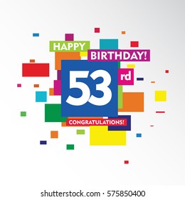 flat colorful abstract square happy Birthday and congratulations 53rd vector design fro kids, family, shop, business, and various event