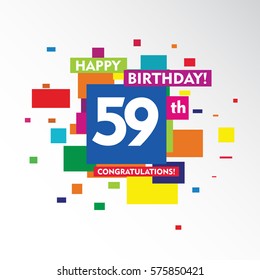 flat colorful abstract square happy Birthday and congratulations 59th vector design fro kids, family, shop, business, and various event